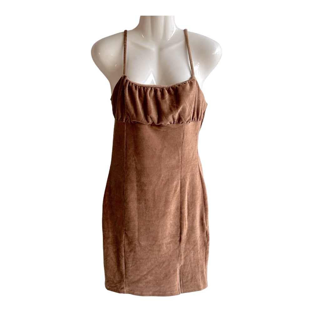 Popular 21 Brown Corduroy Stretch Spaghetti Strap Mini Dress Junior Size Large